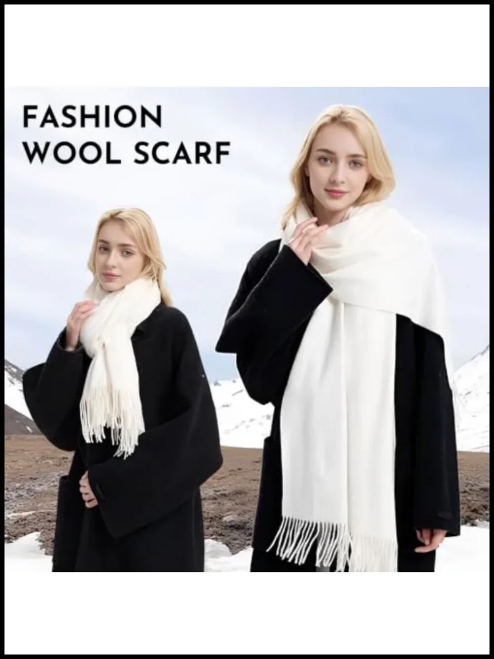 Merino Wool Blend Pashmina Shawl Wrap Soft Tassel Scarf Oversized Travel
